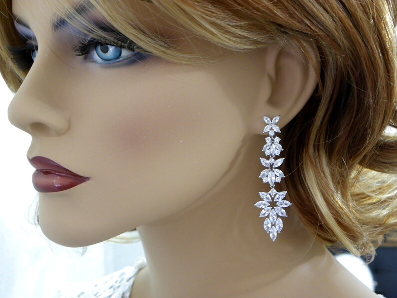 Zircon earrings Bridal Accessories Statement Earring Bridal jewelry Crystal Earrings Chandelier Long Earrings chandelier earring