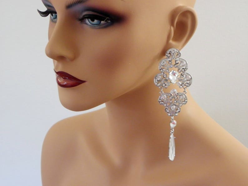 Chandelier Earrings Big Crystal Wedding Brides Statement Long Rhinestone Bridal Party