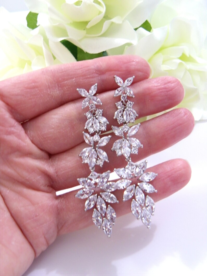 Zircon earrings Bridal Accessories Statement Earring Bridal jewelry Crystal Earrings Chandelier Long Earrings chandelier earring