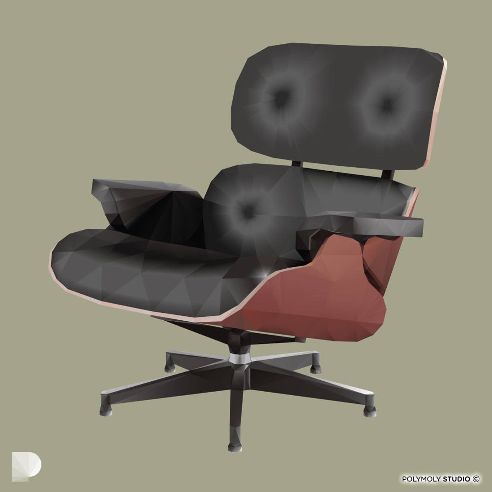 Eames Lounge Chair Polygon Art. Instant Download Digital Print, Wall