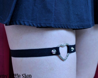 Heart garter,black heart garter,kawai garter,spike garter,sexy garter,punk garter,gothic garter,single garter,elastic garter,bridal garter