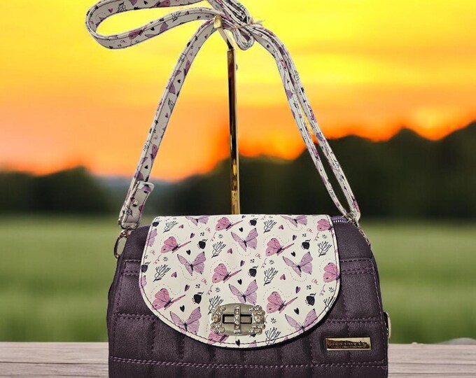 Handmade crossbody bag barrel bag shoulder bag purse quilted bag purple faux leather, Mother's Day gifts for her quilted bag