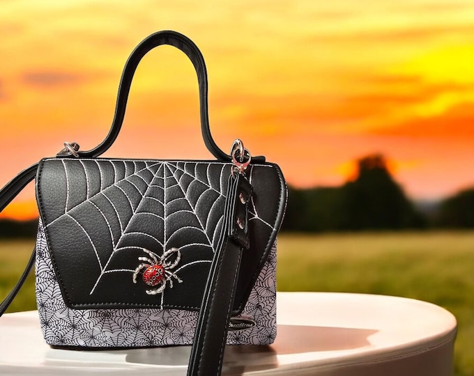 Handmade crossbody bag handbag shoulder bag Halloween theme spiderweb faux leather gifts for her