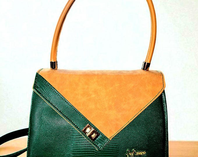 Faux Croc Embossed Green Leather Crossbody Bag: Handmade Roomy Purse