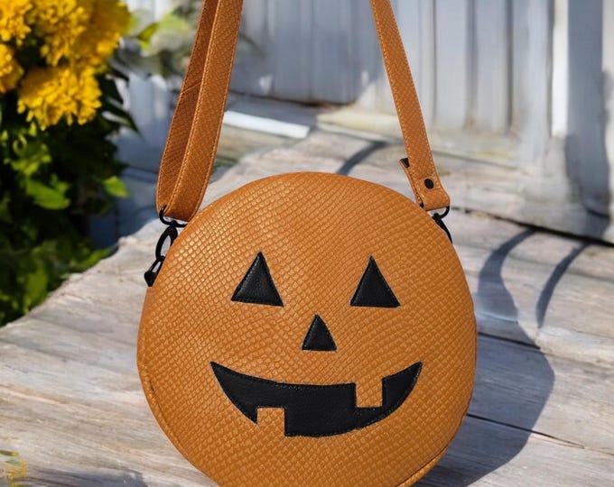 Handmade crossbody bag Halloween theme shoulder bag purse gifts for her orange pumpkin round bag Mother's Day gifts