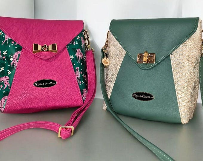 Handmade crossbody bag, handbag shoulder bag 2 tone faux leather, gifts for her Mother's Day gifts