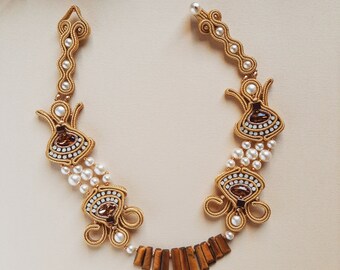 Exquisite Soutache Handmade Necklace with Tiger's Eye Gem