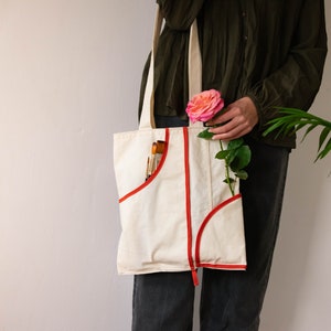 Handmade cotton canvas bag, unique multi pocket canvas tote bag, aesthetic tote bag, artsy tote bag, canvas handbag, daily bag, slow fashion