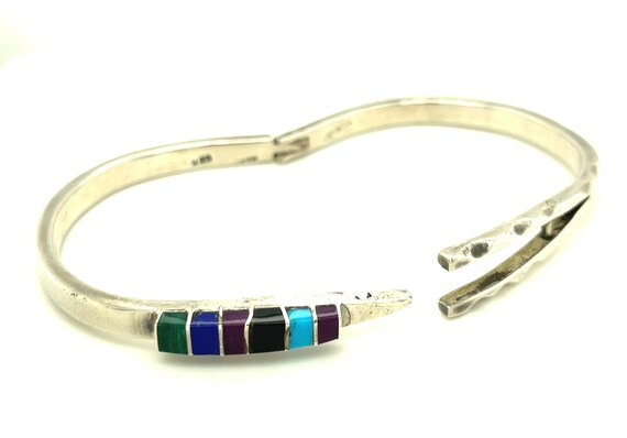 Vintage Sterling Silver and Inlay Bracelet - image 8