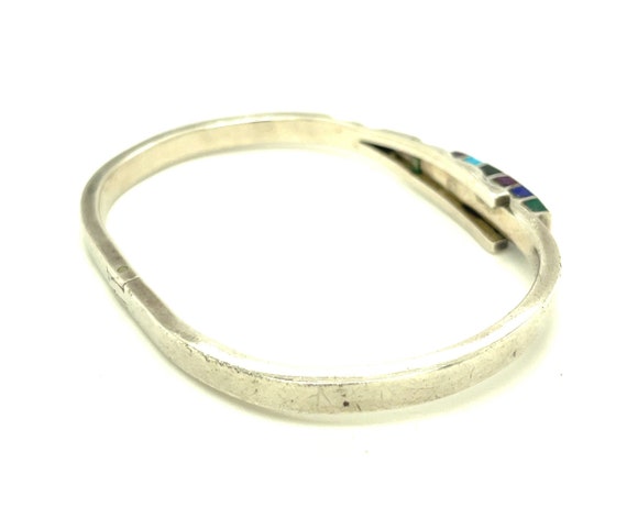 Vintage Sterling Silver and Inlay Bracelet - image 7