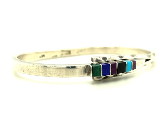 Vintage Sterling Silver and Inlay Bracelet - image 1