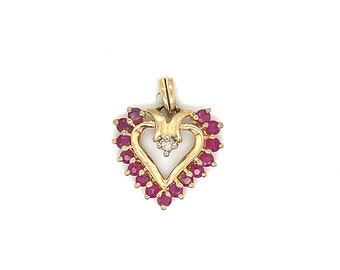 10K Gold Ruby and Diamond Heart Pendant