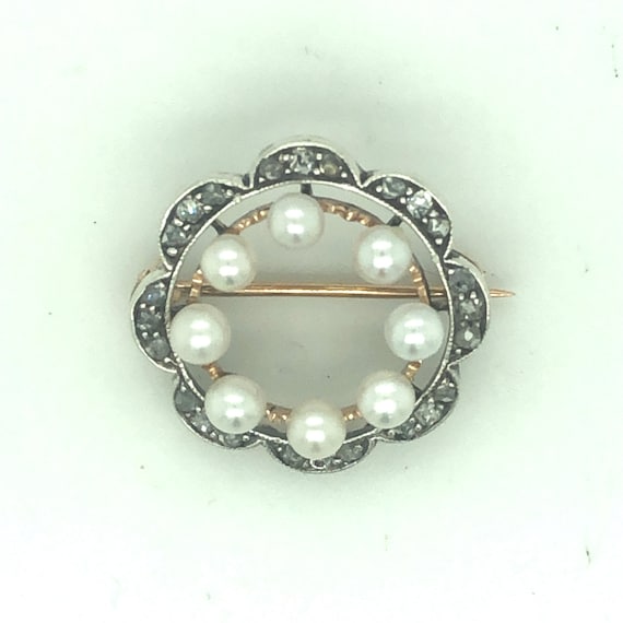 Pin With Natural fresh Water Pearls And Old Mine … - image 1