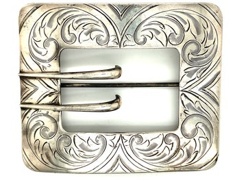 Victorian Sterling Silver Sash/Belt Buckle Hand Engraved Signed 34.8g