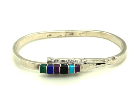 Vintage Sterling Silver and Inlay Bracelet - image 2