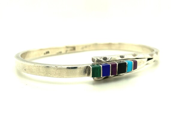 Vintage Sterling Silver and Inlay Bracelet - image 3