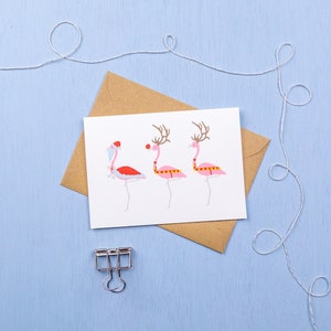 Christmas flamingos Santa & Reindeers flamingo Christmas card image 1