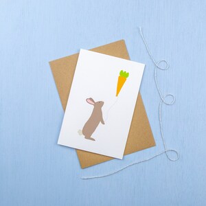 Bunny rabbit with carrot balloon birthday card