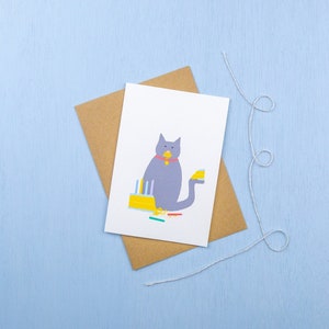 Cat with birthday cake card- cat birthday card