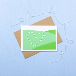 Sheep on the hillside love card- sheep in a heart shape- sheep love greetings card