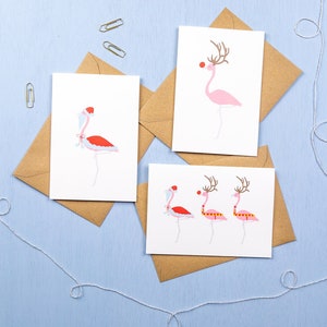 3er Set Flamingo Weihnachtskarten