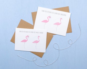 Bridesmaid/Maid of honour/Chief Bridesmaid Thank you card set- flamingo greetings card