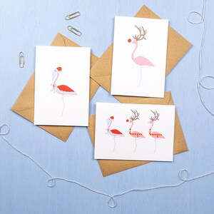 3er Set Weihnachtskarten mit Flamingo