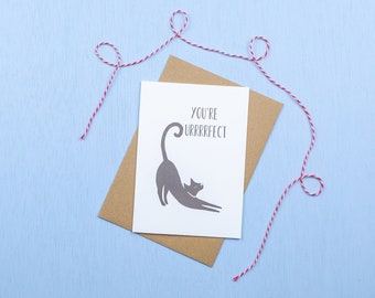 Cat love card- You're purrrfect greetings card- love- Cat Valentine's card, Cat anniversary card