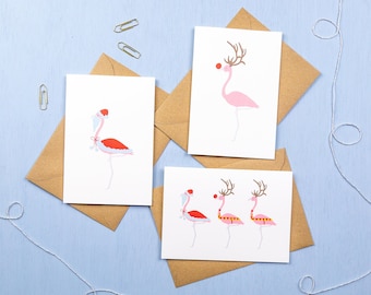 Set of 3 Christmas flamingo cards