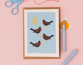 Four Calling Birds Christmas Card – 4th Day of Christmas