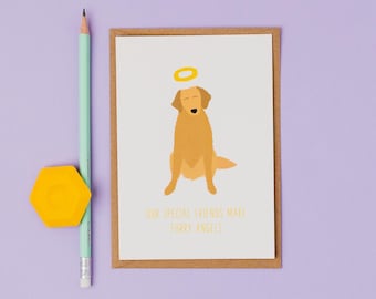 Dog pet sympathy- Golden retriever pet loss- greetings card- Furry Angel- choose your wording
