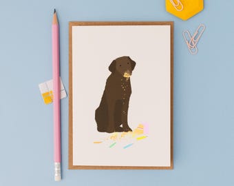Naughty chocolate Labrador birthday card