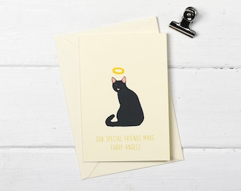 Cat pet sympathy- Black cat- greetings card- Furry Angel- Pet loss card- choose your wording