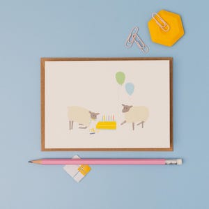 Sheep birthday card- sheep with birthday cake- farm birthday- sheep birthday greetings card
