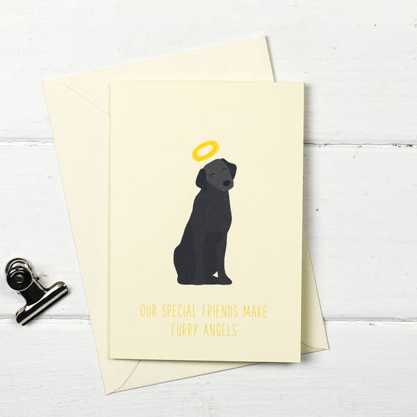 Dog pet sympathy- Black Labrador pet loss- greetings card- Furry Angel- choose your wording