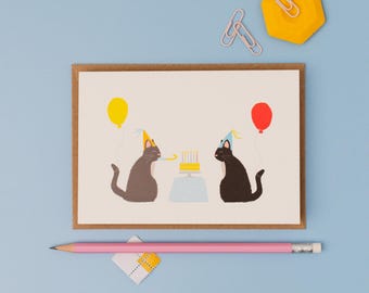 Cat birthday party card