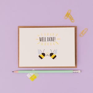 Bee well done card- High five- well done- You did it card- well done bee greetings card