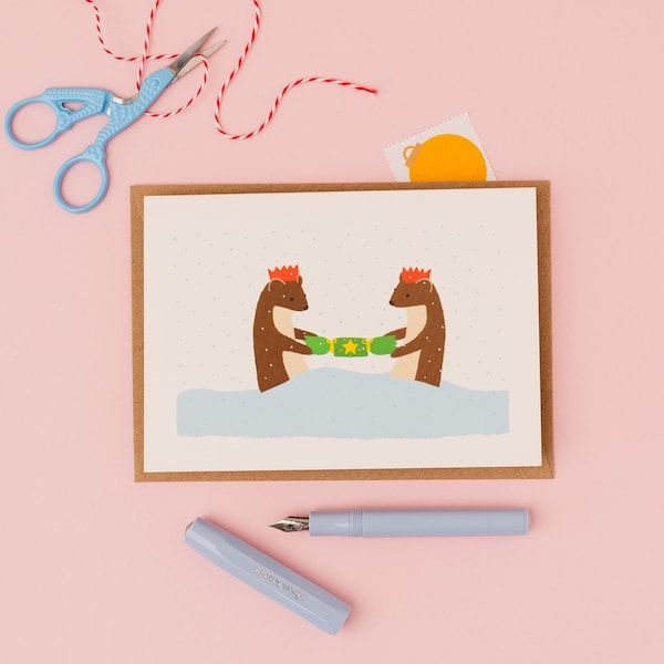 Weasel Christmas Cracker Greetings Card