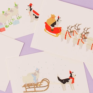 Set of 5 Nell & her sheep Christmas cards- Border collie and sheep Christmas cards