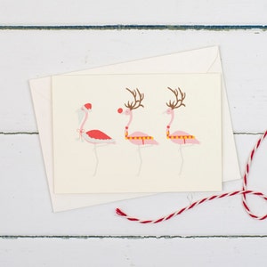 Christmas flamingos Santa & Reindeers flamingo Christmas card image 2