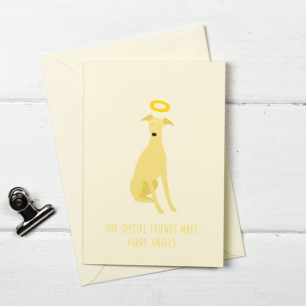 Dog pet sympathy- Blonde whippet- greetings card- Furry Angel- choose your wording