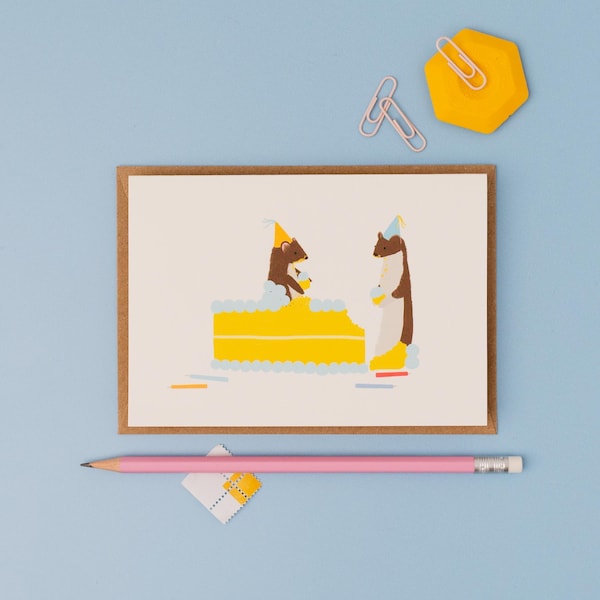 Birthday cake weasels card