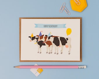 Cow Birthday Greetings Card – Farm Animal Party card