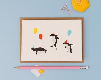 Penguin birthday party greetings card