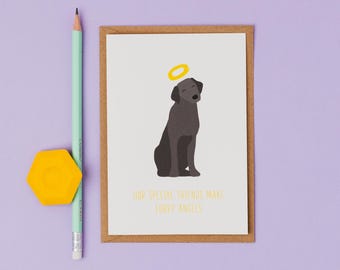 Dog pet sympathy- Black Labrador pet loss- greetings card- Furry Angel- choose your wording