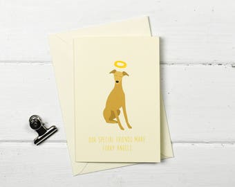 Dog pet sympathy- Brown whippet pet loss- greetings card- Furry Angel- choose your wording