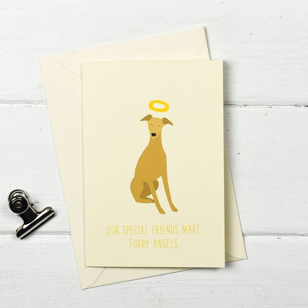 Dog pet sympathy- Brown whippet pet loss- greetings card- Furry Angel- choose your wording