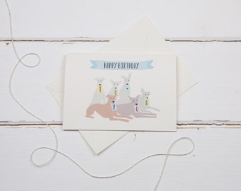 Whippet birthday card- birthday whippets greetings card: