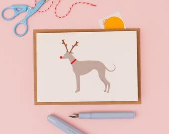Whippet Rudolph- Christmas greetings card