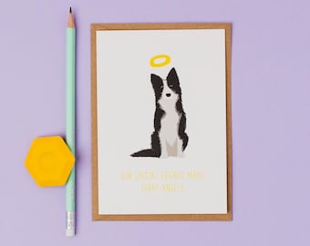 Dog pet sympathy- Collie pet loss- greetings card- Furry Angel- choose your wording